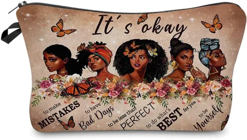 Vista 16 de Bolsa de maquillaje afroamericana para monedero, bolsas de cosméticos negras afro para mujer, regalo inspirador, pequeña bolsa de cosméticos