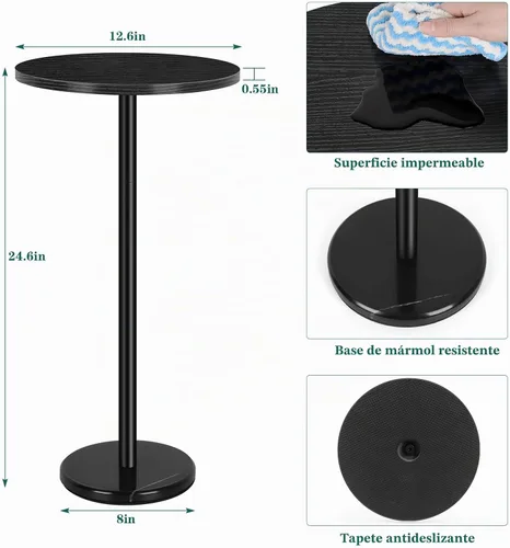 Vista 3 de Mesa auxiliar redonda pequeña, juego de 2 mesas auxiliares redondas negras, mesita de noche moderna para niños, mesa de noche para exteriores