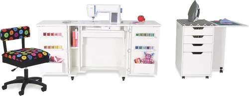 Vista 9 de Gabinete de costura y acolchado Kangaroo Bandicoot de Arrow Sewing con elevación, para sala de estar, color blanco ceniza