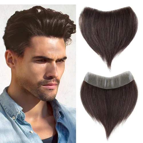 Vista 16 de Extensión frontal de cabello rubio claro para hombres, extensión de cabello lacio con pérdida de línea de cabello humano con cinta adhesiva