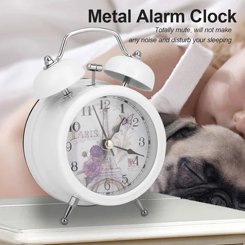 Vista 6 de Garosa Reloj despertador para dormitorio, clásico retro ultra silencioso reloj de cuarzo de metal con retroiluminación para escritorio, armario