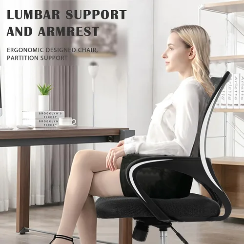 Vista 5 de Silla de oficina en casa, silla de oficina ergonómica, silla de escritorio cómoda de altura ajustable, silla de computadora de malla con ruedas