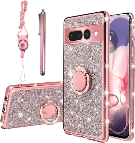 Vista 58 de Funda compatible con Google Pixel 6 Pro para mujer, con purpurina, suave, elegante, transparente, TPU de lujo, bonita funda protectora con correa