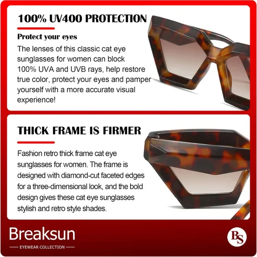 Vista 5 de Gafas de sol de ojo de gato con montura gruesa para mujer, estilo vintage, de moda, estilo retro