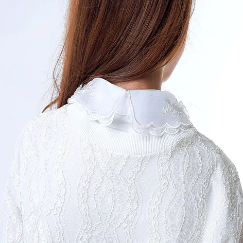 Vista 6 de Flyou Camisa de mujer con cuello falso de encaje y media camisa desmontable de cuello sintético con nudo de algodón