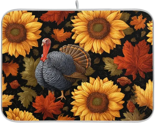 Vista 30 de Tapete de secado de platos de primavera naranja con flor de amapola para encimera de cocina, tapete escurridor absorbente de microfibra, tapete