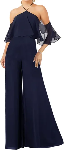 Vista 3 de ISABUFEI Vestidos de dama de honor, overoles largos para mujer, de gasa, para boda, cuello halter, vestidos de noche