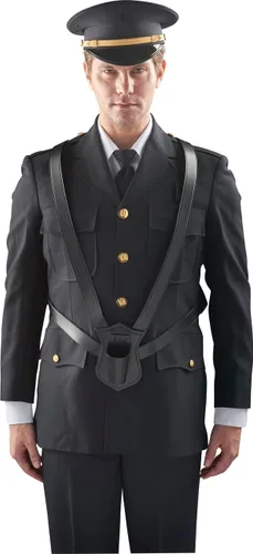 Vista 7 de JAY-PEE - Portador de bandera de desfile de doble correa, arnés de cuero negro ajustable Shield Backing and Durable Plastic Cup, Comfortable Neck