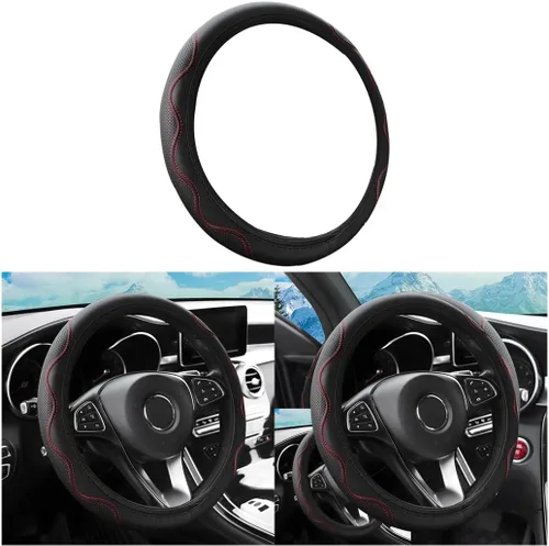 Vista 9 de LoyaForba Funda para volante de automóvil, funda de cuero de microfibra antideslizante para volante, protector de mango suave para vehículos, Azul