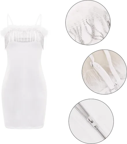 Vista 3 de jascaela Vestido corto sexy sin mangas para mujer, con tirantes delgados, brillante, reflectante, vestido de noche para fiesta