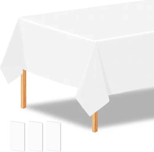 Vista 37 de 2 manteles de plástico color beige, 54 x 108 pulgadas, rectangular, desechables, para cumpleaños, bodas, pícnic, fiestas de vacaciones