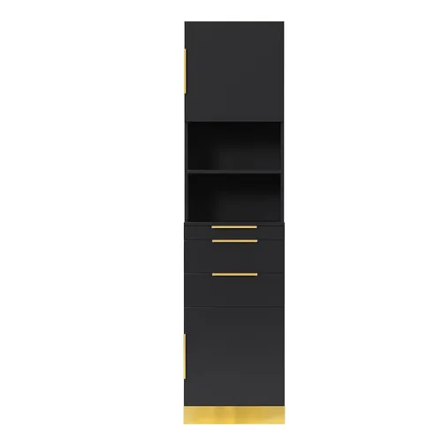Vista 9 de OmySalon Estación de peluquería, estación de peluquería para estilista, gabinete de almacenamiento de belleza con acabado de acero inoxidable, Negro