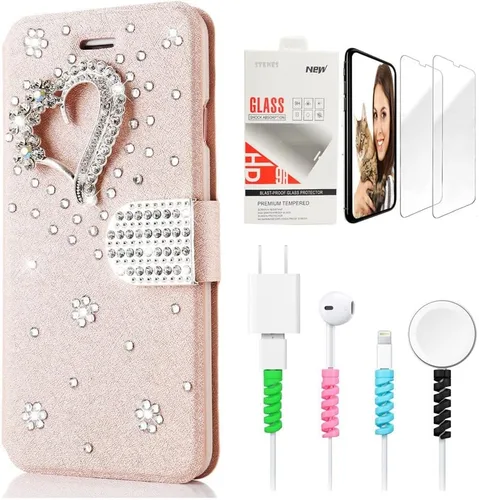 Vista 6 de Bling SSBLDwSPCPSeries-11 - Funda de piel con tapa y protector de pantalla y cable