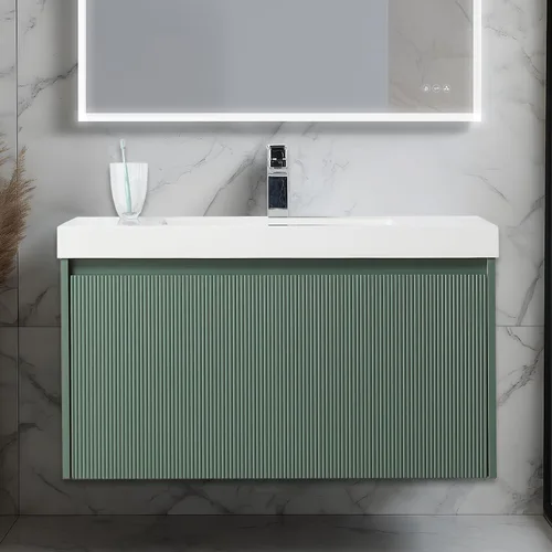 Vista 59 de Blossom Lavabo de baño de 20 pulgadas con tocador, todo en madera montado en la pared, gabinete flotante de baño con tocador con fregadero