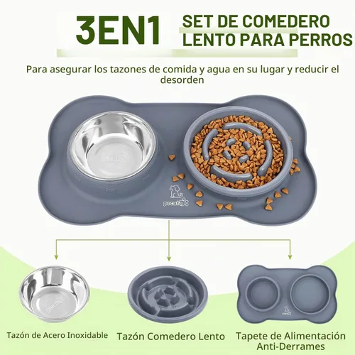 Vista 2 de Pecute Comedero Lento para Perros para Ralentizar la Alimentación, Tazón para Perros con Alimentador Lento sin Derrame con Alfombrilla de Silicona