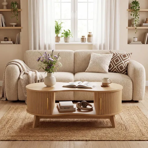 Vista 4 de Mesa auxiliar, doble ovalada con puerta corredera, natural, 47 pulgadas