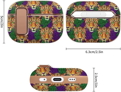 Vista 2 de Funda para auriculares compatible con Airpods Pro 2, estampado de leopardo de guepardo, plástico, con bloqueo, protección a prueba de golpes