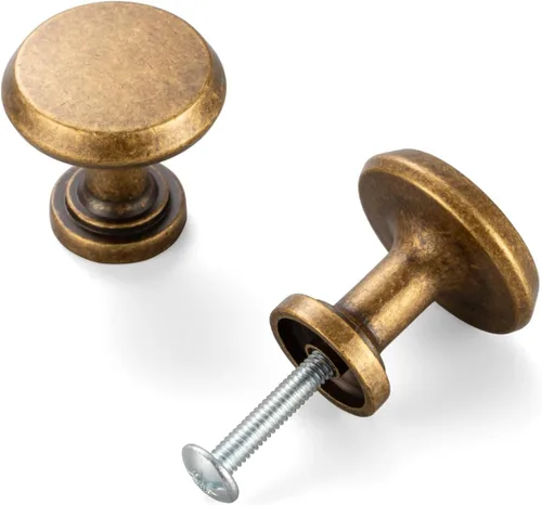 Vista 6 de KOOFIZO Tirador de gabinete con parte superior plana y redonda - Manija de tirador de mueble de latón antiguo (30 mm / 1.2 Pulgadas), paquete de 10