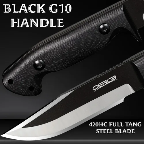 Vista 3 de OERLA TAC OLK-033RD Cuchillo para exteriores Hoja fija Camping Caza Supervivencia Campo Cuchillo 420HC Full Tang Steel con funda Kydex y clip