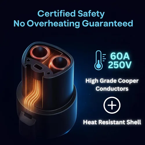 Vista 2 de Adaptador J1772 a Tesla 60A 250V Carga Rápida Certificada Seguridad Testada UL/CE/FCC/RoHS Adaptador de Carga EV Nivel 2 Sin