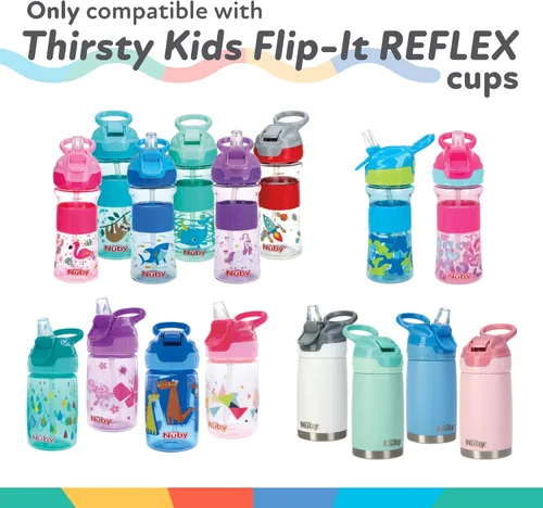 Vista 4 de Nuby Thirsty Kids Reflex Flip-it - Juego de 2 boquillas de repuesto y popotes de extensión