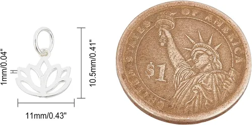 Vista 2 de CHGCRAFT 20 dijes de plata de ley 925 de 0.394 pulgadas con diseño de flor de loto para yoga, dijes de loto ahuecados de plata con anillo de salto