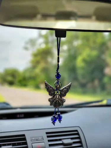 Vista 3 de LUCKBOOSTIUM Hermoso ángel con cristal azul y adorno colgante de mal de ojo, dijes de buena suerte, llaves del hogar, bolso, bolsos y accesorios