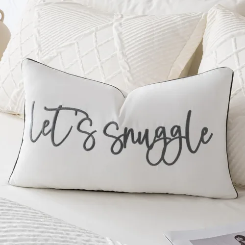 Vista 15 de Sunkifover Let's Snuggle - Funda de almohada decorativa, 18 x 18 pulgadas, algodón bordado en blanco y negro, funda de almohada para cama