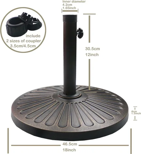 Vista 5 de Sunnyglade - Base redonda resistente de 46 cm y 13,7 kg para sombrilla antiguada, para patio y exteriores, color bronce