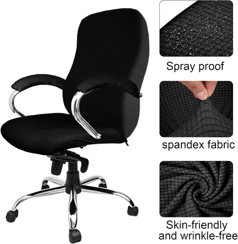 Vista 5 de Tatuo Fundas para silla de oficina y computadora, protector universal para silla giratoria, extraíble, lavable, con cremallera para respaldo de Negro