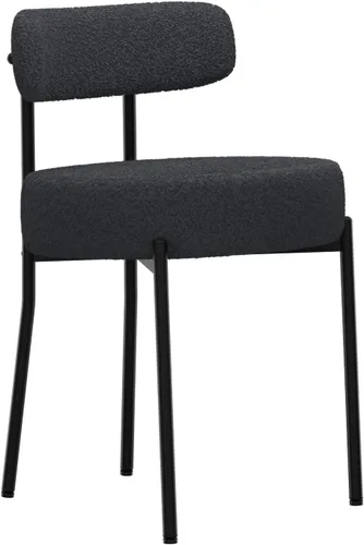 Vista 9 de DYHOME - Juego de 2 sillas de comedor de bouclé negro, sillas de cocina modernas de mediados de siglo con respaldo curvo y patas de metal, sillas