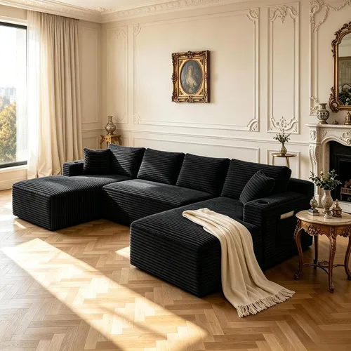Vista 12 de Sofá cama modular de 124 pulgadas, sofá de nube sin hueso para sala de estar, sofá de 5 asientos en forma de U con 2 bolsillos de almacenamiento y 2