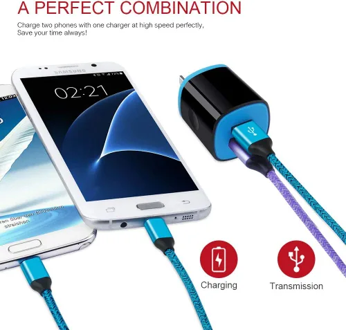 Vista 4 de Paquete de 2 cables micro USB para Android de carga rápida, compatibles con Samsung Galaxy S7 S6 Edge/Active, J8 J7 J3 V, Moto E5 G5 G6 Play