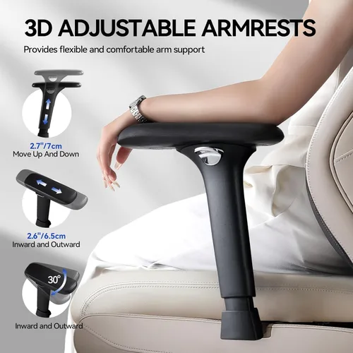 Vista 5 de EMIAH Silla de oficina ergonómica con reposapiés, silla de oficina reclinable con brazos ajustables y reposacabezas, silla de juegos de respaldo