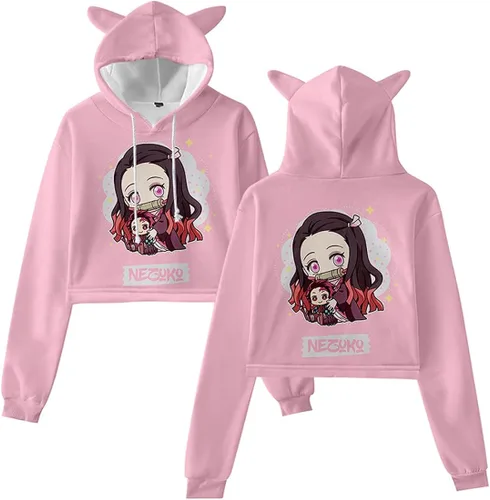 Vista 3 de AMOMA Sudadera corta con capucha para cosplay de anime para mujeres y niñas