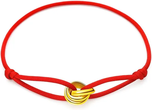 Vista 11 de Pulsera de cuerda roja, negra y rosa para protección y buena suerte, pulsera de cuerda ajustable hecha a mano con anillo Trinity de oro/plata