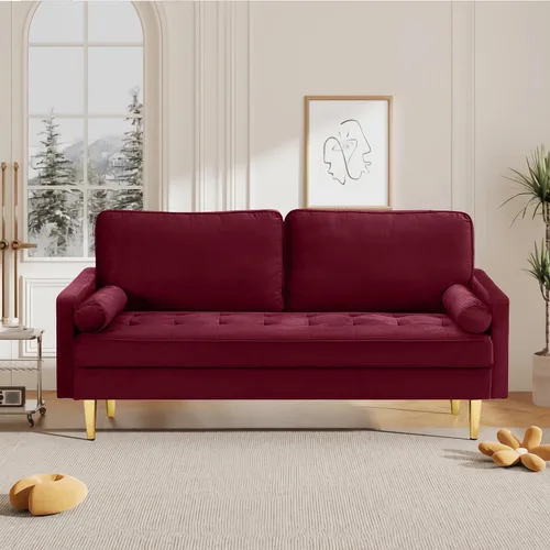Vista 9 de Sofá Loveseat de Terciopelo, Muebles de Asientos de Amor Pequeños Modernos de Mediados de Siglo, Sofá Cómodo para Sala de Estar, Sofá Tapizado de 2