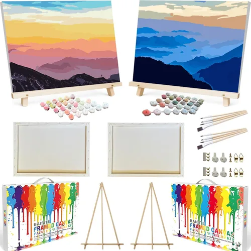 Vista 18 de BAISITE 0304 - Kit de pintura por números para adultos principiantes; paquete de 2 lienzos de 8 pulgadas de ancho x 12 pulgadas de largo; caja