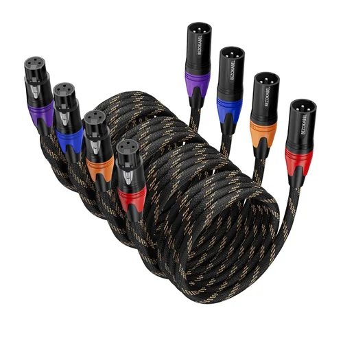 Vista 8 de Cables XLR, cables XLR cortos de 1.5 pies, 6 paquetes, cable de micrófono macho a hembra de nailon trenzado de 3 pines