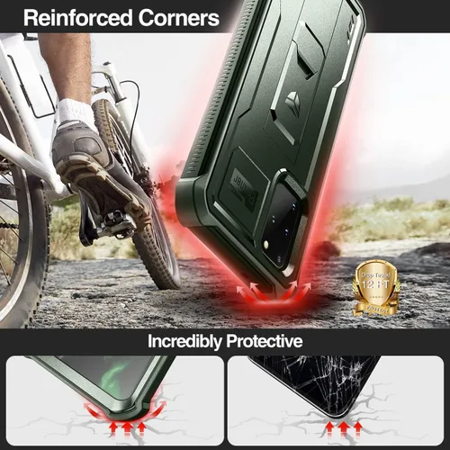 Vista 3 de Dexnor Funda para Samsung Galaxy S20+ Plus 5G, [Protector de pantalla y soporte integrados] Protección de grado militar resistente a prueba de Verde