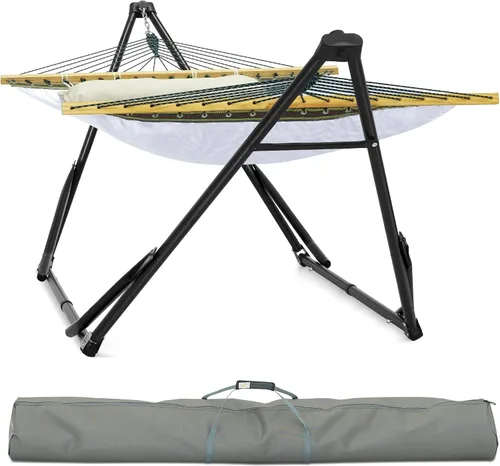Vista 15 de Soporte de hamaca Tranquillo Uniki con garantía de 3 años, hamaca plegable instantánea de 30s con soporte, hamaca de camping con capacidad de 550 1.