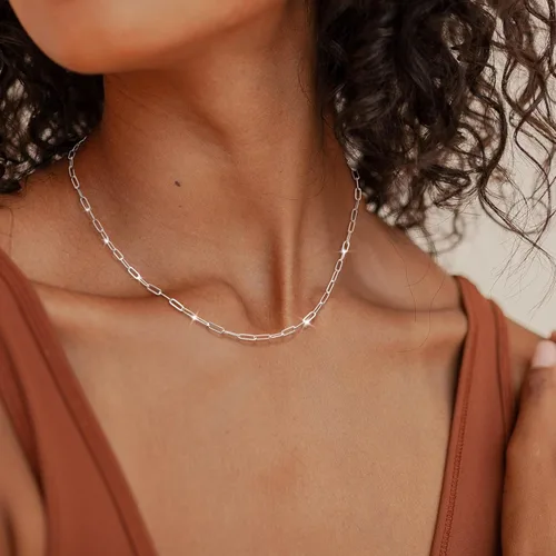 Vista 2 de MBW Collar de cadena de clip de plata para mujer, delicado collar de gargantilla de plata de ley para mujer, collar de eslabones simples, largos