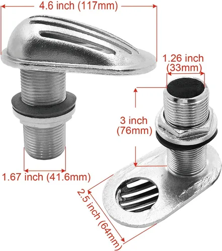 Vista 2 de SHENGHUISS 316 Stainless Steel Boat Intake Strainer Threaded Thru-Hull Water Pick-up Inlet Filter Scoop with Rubber Washer Gaskets(1-1/4" & 3/4")