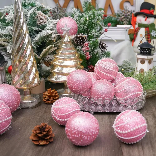 Vista 4 de 12 adornos de bola de Navidad de 3.15 pulgadas, con lentejuelas, inastillables, adornos decorativos para colgar en árboles de Navidad, fiestas