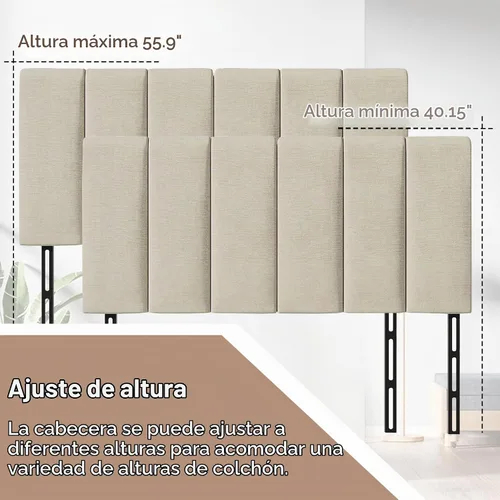 Vista 4 de HAOBO Home Cabeceros tapizados plegables Queen/Full con paneles de lino y ajuste de altura