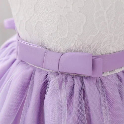 Vista 4 de Vestido tutú de encaje con volantes y flores para bebé, para el primer bautizo, la Santa Comunión