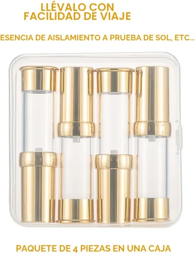 Vista 3 de Juego de viaje con botella de bombeo al vacío dorada sin aire con caja, bomba de vacío cosmética recargable, como jabón de manos, tónico, base