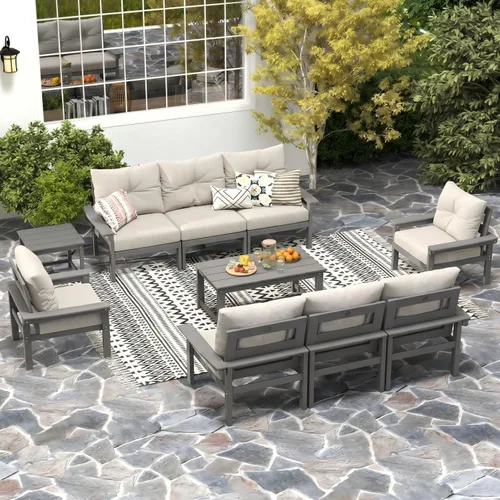 Vista 49 de Juego de muebles de patio HDPE de 13 piezas con mesas
