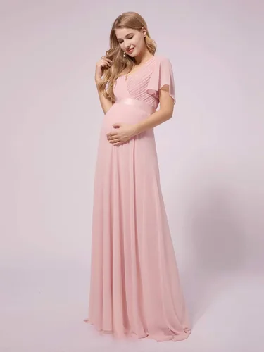 Vista 4 de Ever-Pretty Womens Chiffon V-Neck A-line Ruched Summer Maternity Dresses with Sleeves 09890-USA