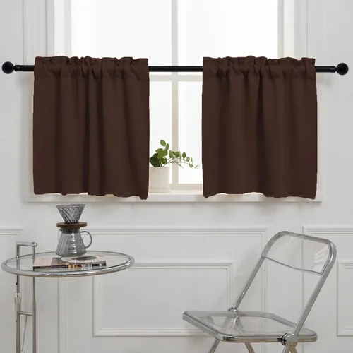 Vista 6 de Pickluc Cortina opaca de cocina de 20 pulgadas de largo, con bolsillo para barra, cortinas para ventanas pequeñas en sala de estar, sótano Beige